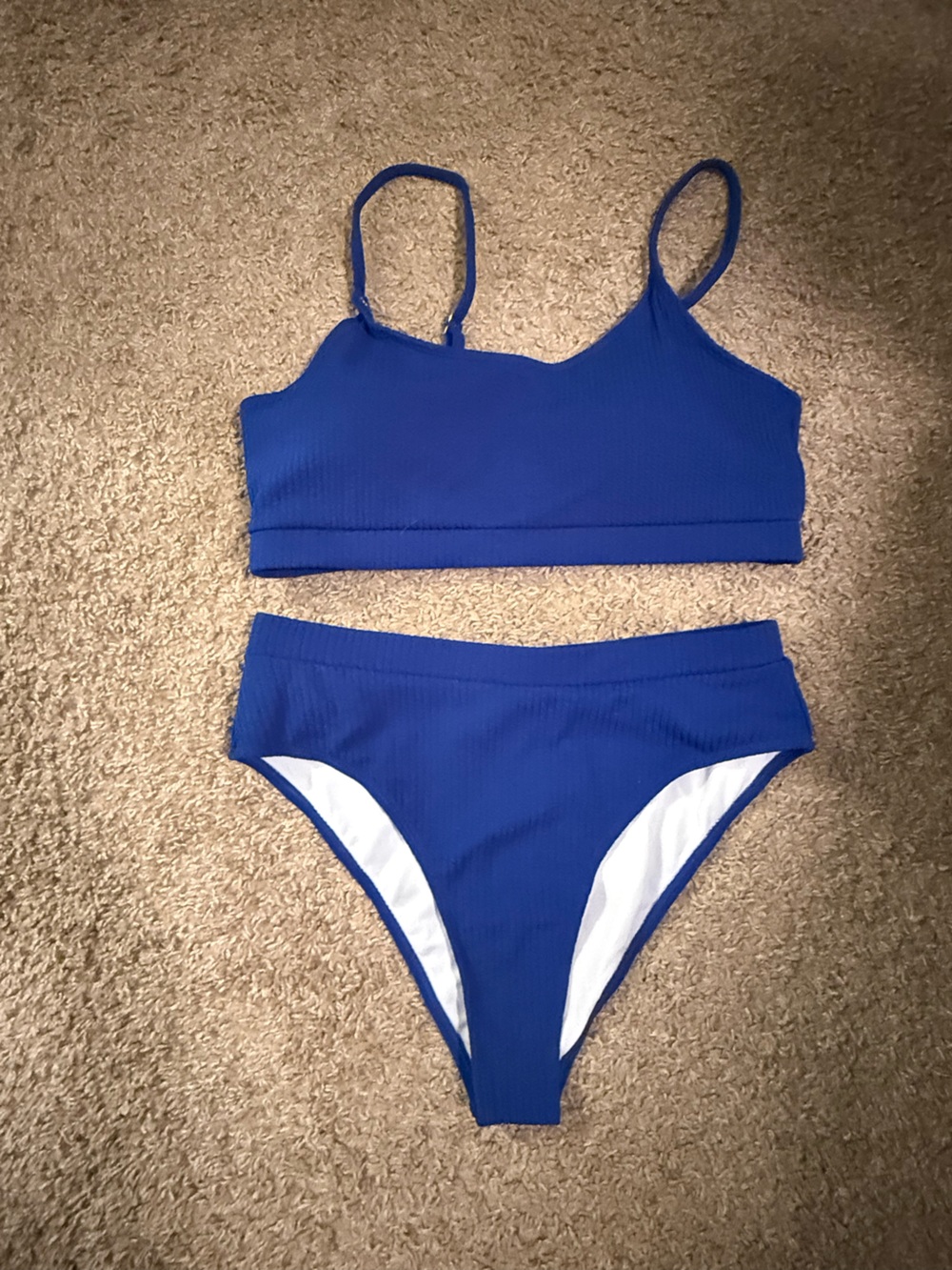 Ribbed High-Waist Bikini Set in Royal Blue